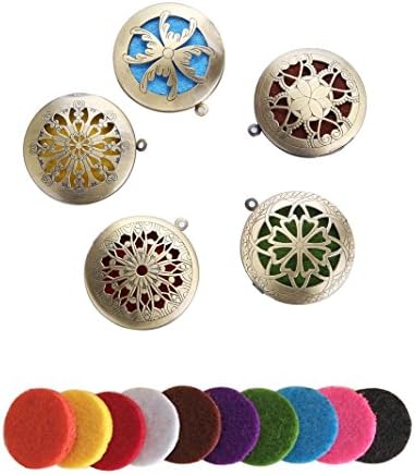 Lenrunya Jewelry 5pcs Antique Bronze Aromatherapy Essential Oil Hollow Diffuser Lockets Pendants