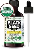 USDA Organic Certified Premium Black Cumin Seed Oil | Darkest, Highest TQ Content 1.08 Percent | Nigella Sativa | Undiluted | Cold Pressed | No Solvents | Certified Vegan | Non-GMO (4 Ounce)