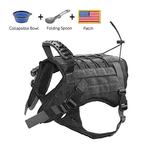 EJG Tactical Dog Harness Vest, with Velcro Area, No Pulling Design, Comfy Mesh Padding, Service Dog, Military Training, Hunting, for Medium & Large Dogs(Black M)