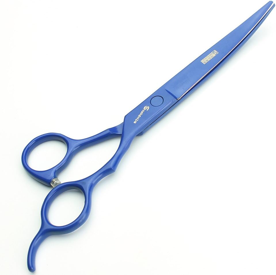 7 inch Japanese 440C Professional Hairdressing Scissors Barber Shop Hairdresser Hair Trim and Dilution Scissors (Blue Curved)