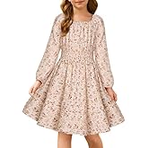 GRACE KARIN Girls Fall Dress Floral Long Sleeve Midi with Smocked Waist for Holiday Party 6-14Y