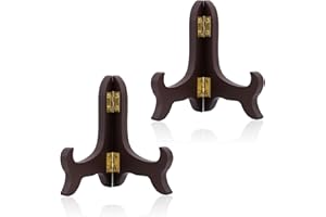 2pcs 4 Inch Wooden Display Stands, Small Tiny Mini Miniature Folding Easel Plate Holders Decorative Picture Frame Display Sta