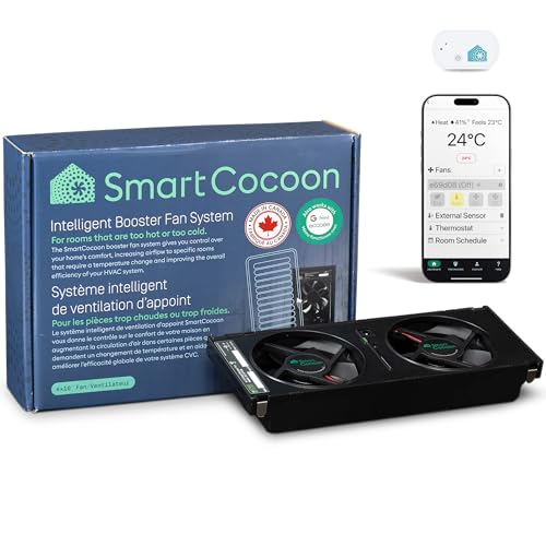SMARTCOCOON 4X10" Register Booster Fan with Temperature & Humidity Sensor - Smart Dual Air Conditioner & Heater Floor Fan for Smart Home - Integrates with Ecobee & Nest Thermostats