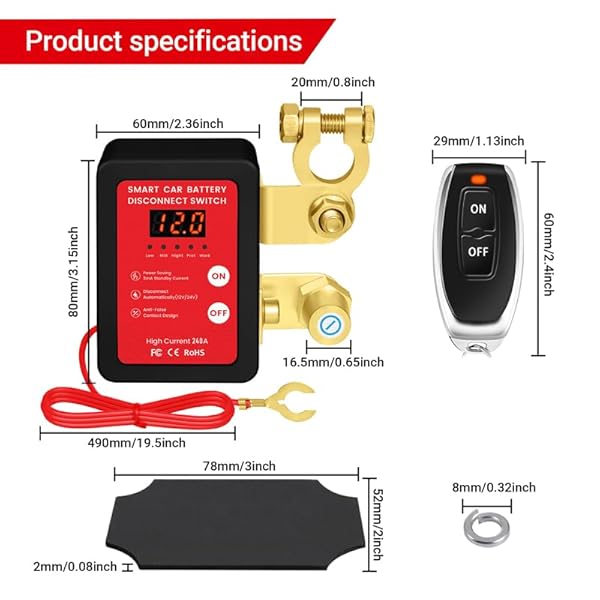KILL SWITCH FOR CAR, REMOTE BATTERY DISCONNECT SWITCH 12V 240A WITH LED SCREEN, UPGRADE SMART VOLTAGE PREVENT BATTERY DRAIN, ANTI-THEFT, AUTOMATIC CUT/SHUT OFF SWITCH FOR AUTO, RV, TRUCK, BOAT