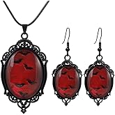 YWMAN Gothic Vampire Bat Earrings Necklace Set - Vintage Red Drop Earrings Blood Pendant - Mystic Witch Jewelry Gifts Halloween Costume for Women (VS1)