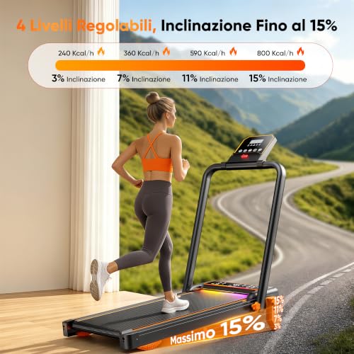 GIDGIMO 2 in 1 Folding Electric Treadmill with 15% Tilt, Walking Pad with Handle, Up to 12 km/h, Silent Motor, LED Display and Remote Control for Home and Office