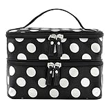 Leegoal Beauty Case Makeup Bag Double Layer Cosmetic Bag Black With White Polka Dots