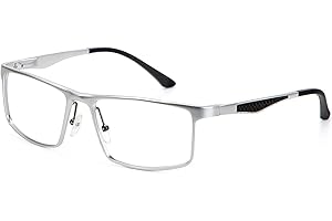 QALLY Metal Frame Blue Light Blocking Glasses for Men Rectangle Anti Eyestrain Glasses Filter UV Light