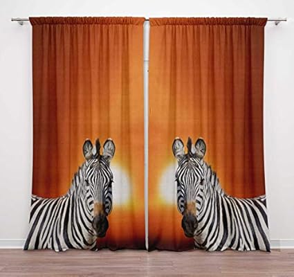Timingila Orange Zebra Animal Window Curtain For Living Room