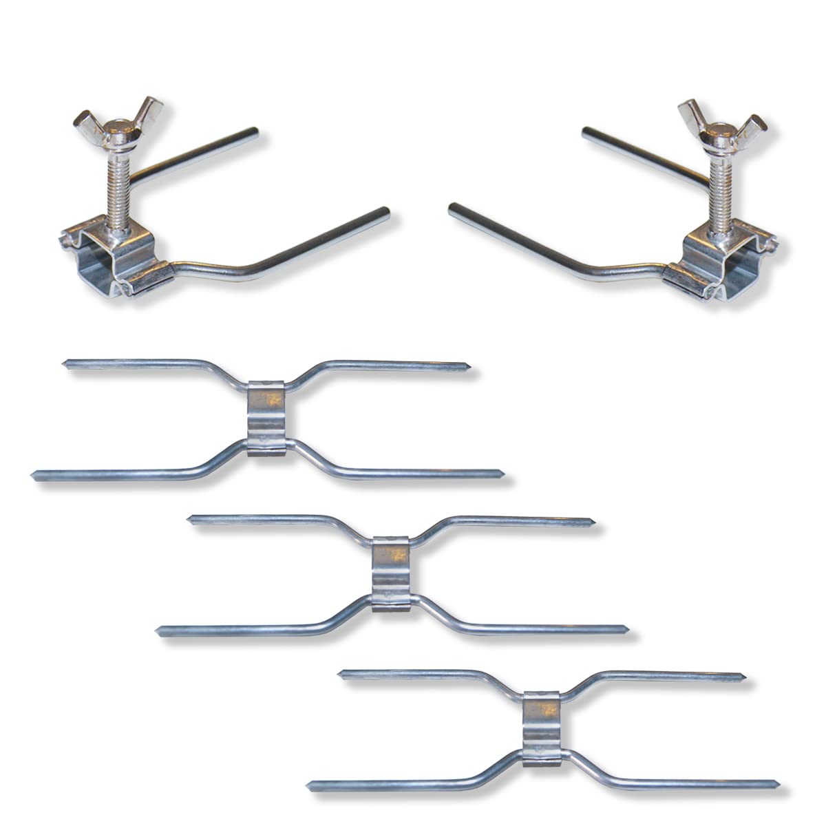GOLDMAN SERVICE | Steel Chicken Rotisserie Skewers Kit Forks for Professional Rotisserie - Universal with 3 Double Center Staples and 2 Sides with Screw