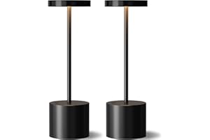 KAKANUO Black Cordless Table Lamp, 4000mAh Rechargeable Battery Powered Lamps, 3 Color Stepless Dimming, LED Wireless Outdoor Lamps for Dining Room, Bedroom, Bar, Cafe, Restaurant, Patio, Camping, Set of 2