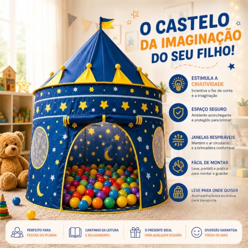 K-SELL IMPORTS, Barraca Infantil Cabana e Castelo dos Príncipes Azul | Cabana Dobrável, Para Menino, Tenda Cabaninha