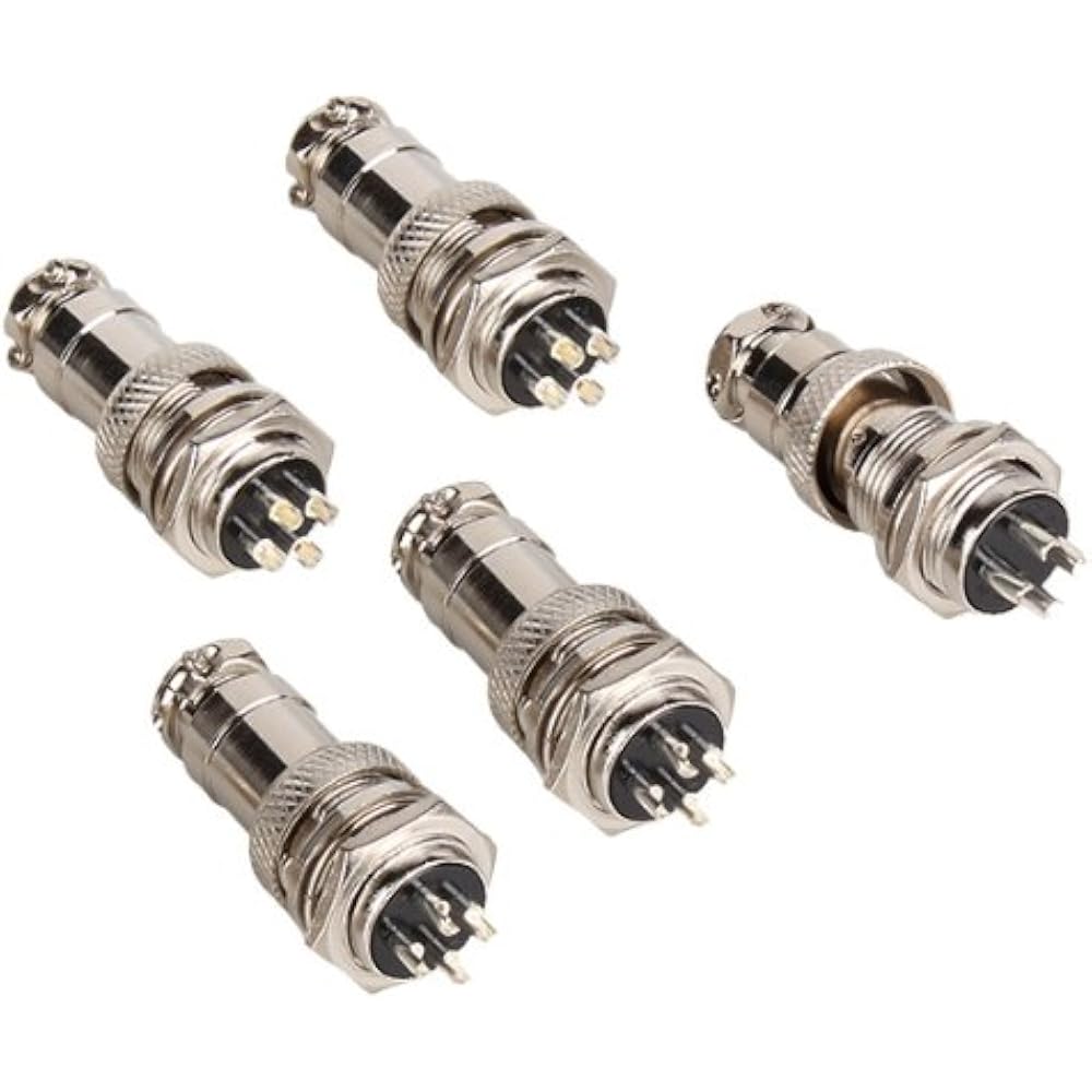 Silver Aviation Plug 4-Pin 16Mm Gx16-4 Metal Male Female Panel Connector Pack Of 5 (786471130131)