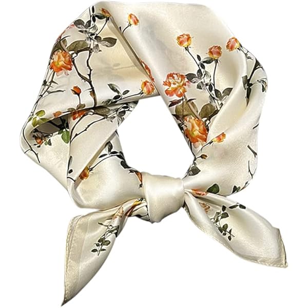 LumiSyne Satin Silk Scarf Women Small Square Scarf 53×53cm Flower