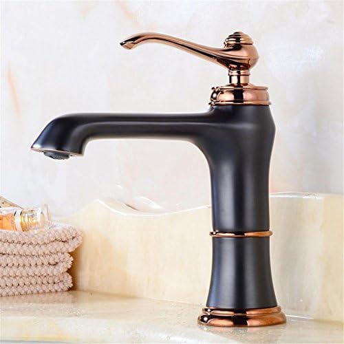 Bathroom Basin Taps Rose Gold + Black Baking Paint Chromed Tap - Modern Washroom Lavatory Kitchen Sink Faucet Mixer For Hot And Cold Water Standard Spout Single Lever With Hoses