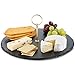 VonShef Round Natural Slate Cheese Board Server Plate Tray with Brushed Gold Carrying Handle and Gift Box - Perfect for Serving Cheese, Tapas, Cake or Dessert, Diameter 12 Inches