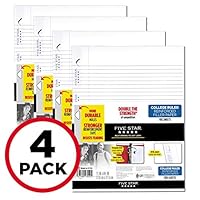 Five Star Loose Leaf Paper, 3 Hole Punched, Reinforced Filler Paper, College Ruled, 11 x 8-1/2 inches, 100 Sheets/Pack, 4 Pack (38032)