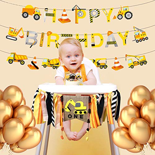 image for TONIFUL Construction Birthday Party Supplies Banner - Kids Birthday Pa