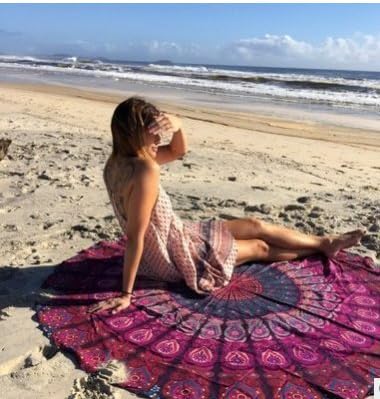 Vipsoul Beauty Large Premium Round Indian Mandala Tapestry Beach Towel Blanket Outdoor Roundie Ultra Soft Multi-Purpose Blanket Shawl Yoga Mat (Cotton 70', Purple)