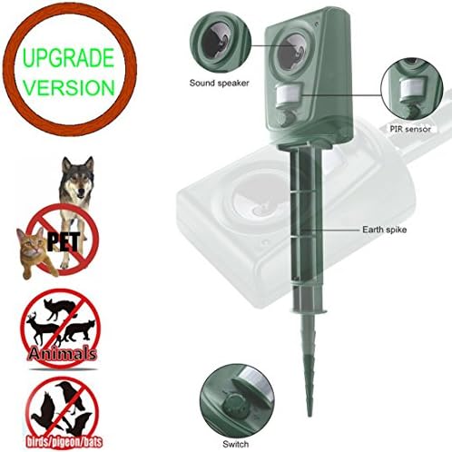 DAMAIJIA animal Repeller Ultrasonic Repellent Outdoor Electronic Pest Control with Motion Sensor For Repelling Raccoon Dogs Cats Chipmunk Deer Rabbits Birds.Nontoxic