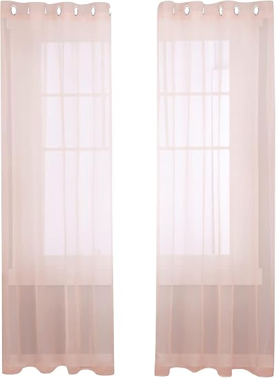 Deconovo Net Curtains Eyelet Voile Panels 55 x 102 Pink 1 Pair