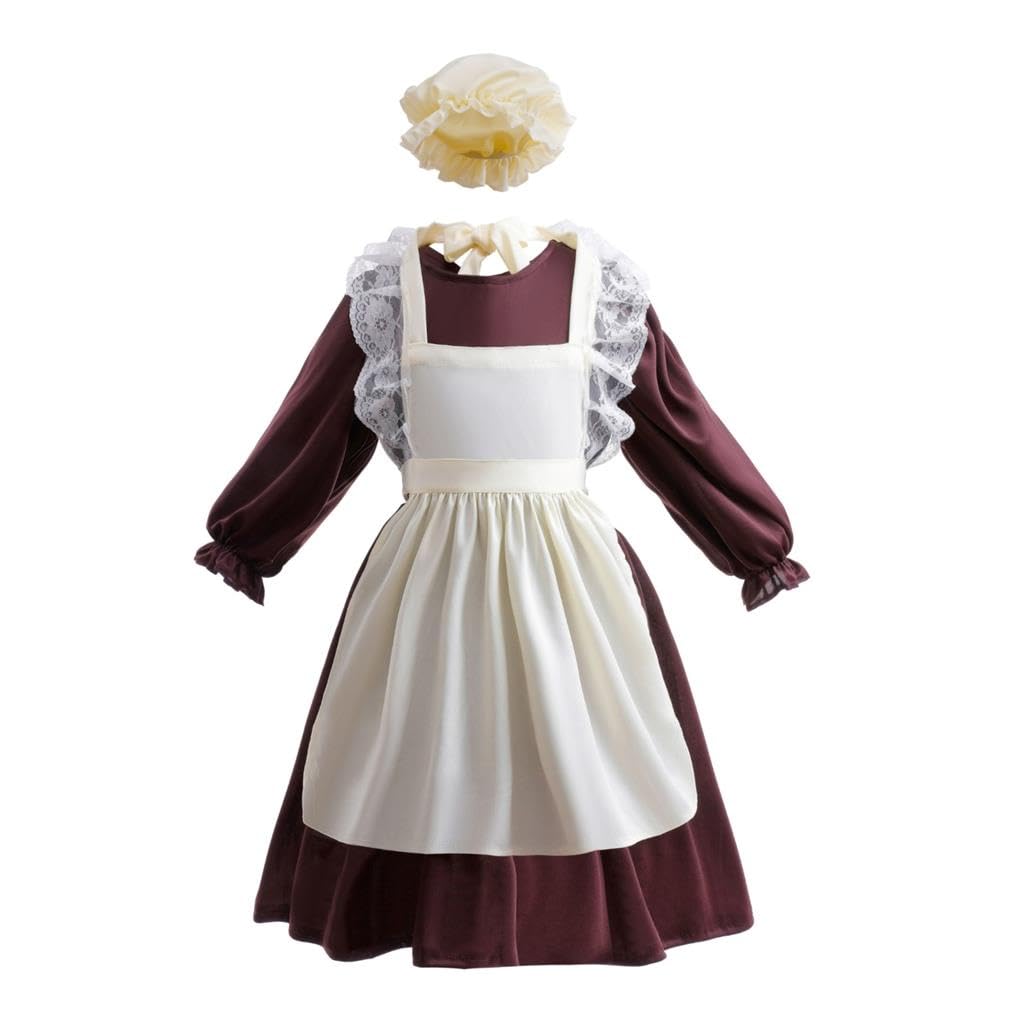 Lito Angels Kids Girls Medieval Fancy Dress Traditional Village Country Maid Costume with Apron and Bonnet Hat Age 10-12 Years, XL (Tag Number XL)