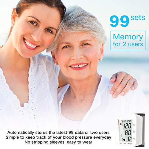 Blood Pressure Monitor Fully Automatic Accurate Wrist Blood Pressure Monitor 180 Reading Memory with Large LCD Display&Adjustable Cuff for Home Use