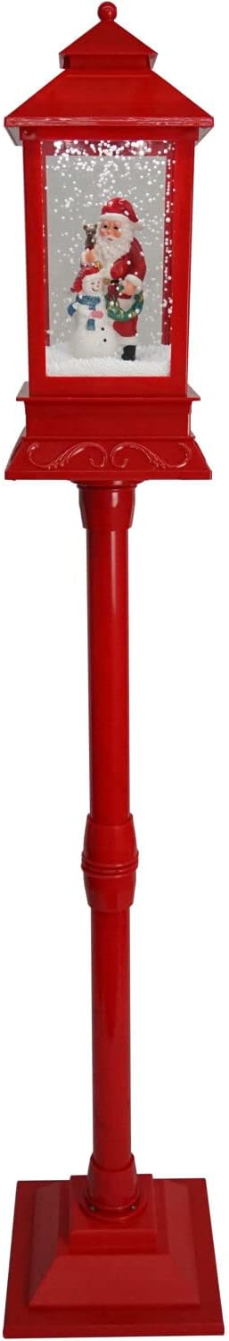 Snow Globes - Christmas Time 49-in. Mini Musical Snowy Street Lamp with Santa and Snowman Scene | Cascading Snow | Christmas Carols | Festive Holiday Home Decor | Red | CT-SL049A-RD1