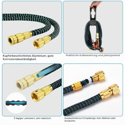 Homvvi Flexible Garden Hose 74 ft/22.5 m - Durable Water Hose Flexible with 10 Function Garden Shower, 1/2 Inch, 3/4 Inch Hose Adapter, Garden Hose for Car Washing, Garden, Pet