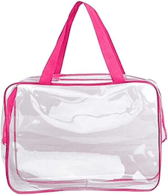 LAMEIDA Transparent Cosmetic Bag Large Make up Bag for Travel Waterproof Wash Bag Clear Toiletry Organiser for Women (Rose Red)