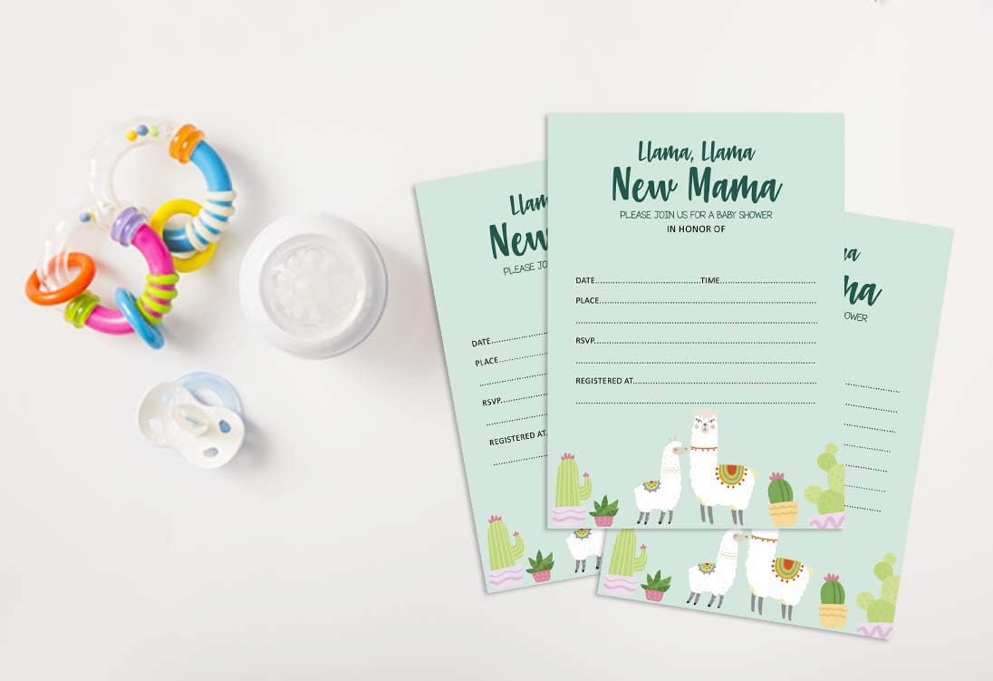 Inkdotpot 30 Fill In Style Baby Shower Invitation Cards Llama Gender Neutral Blank Invites, Invitation_card, 5 x 7 Inches - Image 5