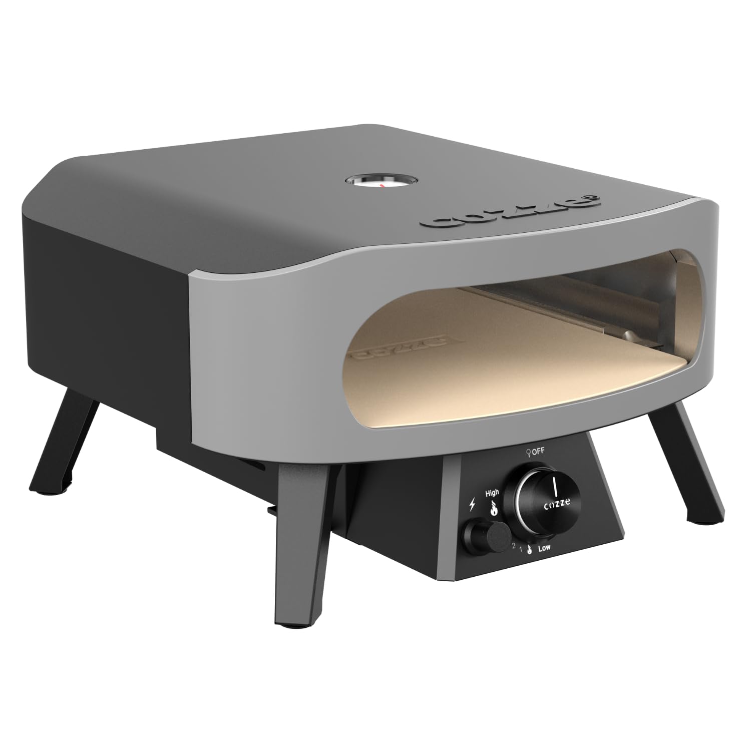 Cozze® 13" Pizzaofen CLASSIC | Gas 30 mbar | Gratis Cordierit Stein | Automatische Einschaltung | Integriertes Thermometer | Edelstahl | Schnellkochzeit 2 min, Schwarz 5