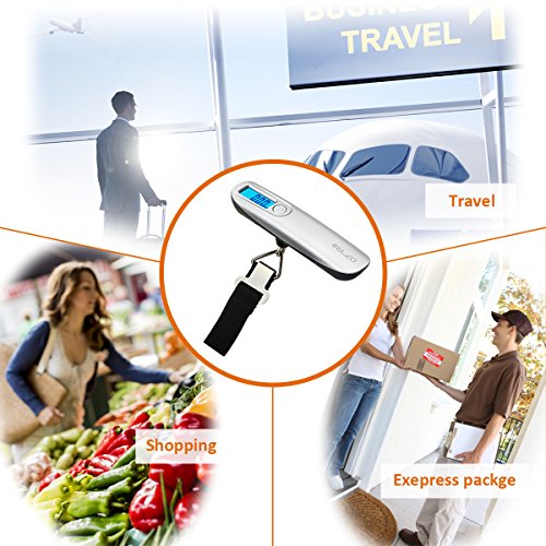 Elzo Digital Luggage Scale with Tape Measure for Travel Baggage Weight & Dimension Measurement, Velvet Carry Protective Bag and CR2032 Lithium Included (Silver)