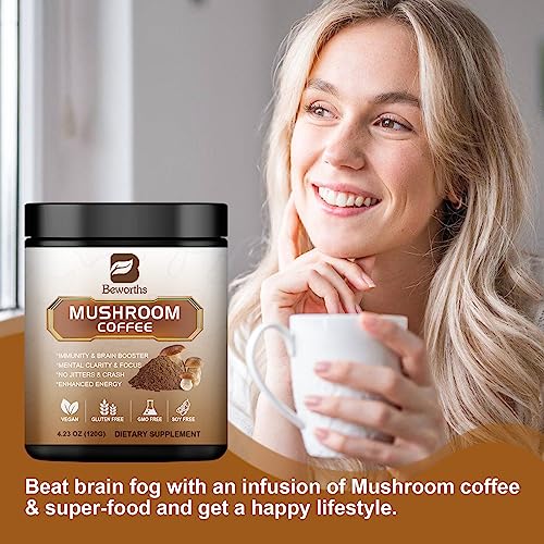 250g Mushroom Coffee - Lion's Mane Mushroom Instant Coffee Powder with Lions Mane, Reishi, Chaga, Cordyceps, Turkey Tail - Mushroom Alternative Coffe for Energy, Mental Clarity & Focus, Brain Booster