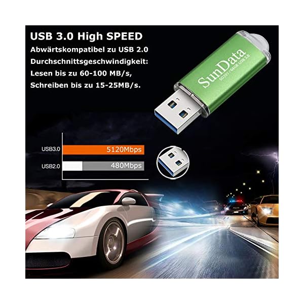 SunData 64GB USB Stick USB 3.0 Speicherstick USB-Flash-Laufwerk USB 3.0 bis zu 80MB/Sek, （Single Pack: Grün） – Bild 3