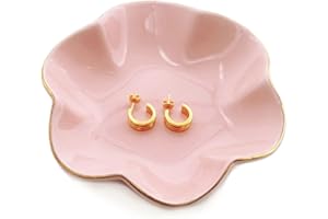 HANKOR 4.7 inch Small Ring Dish, Ceramic Jewelry Holder Tray, Pink Catch All Trinket Bowl for Keys Rings Earrings