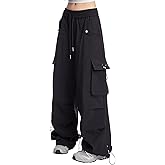 SANGTREE Women's Parachute Pants Drawstring Baggy Cargo Pants Y2K Hip Hop Streetwear Rave Pants