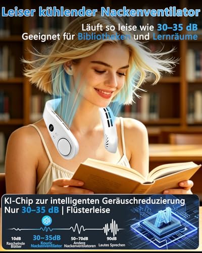 Kouric Neck Fan with Cooling, Neck Fans Extra Quiet (35 dB) 24 Hours USB-C 5500 mAh, 5 Levels & LED Display, Rotorless Fan for Hanging for Women/Men/Children/Outdoor/Indoor
