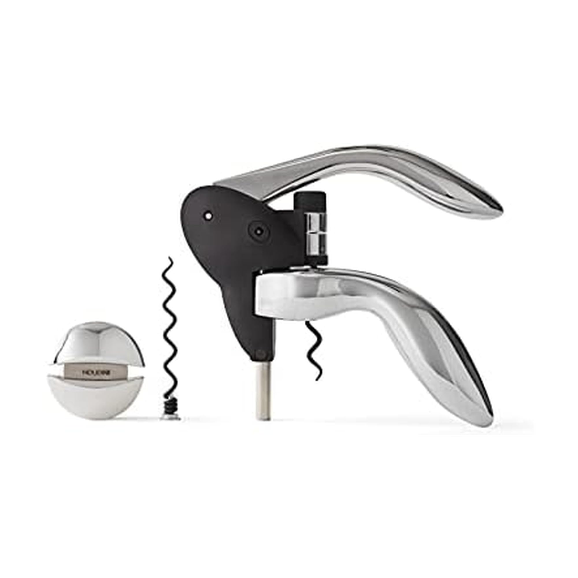 Houdini Corkscrew Wine Opener, Includes Foil Cutter and Extra Spiral, Black