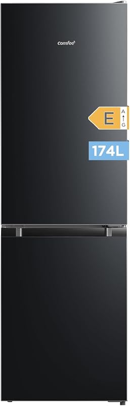 Comfee' rcb169dk2(e) geladeira com freezer/altura 150 cm/low frost/temperatura ajustável da geladeira/luz led/195 kwh/ano/geladeira 115l/freezer 59l/preto