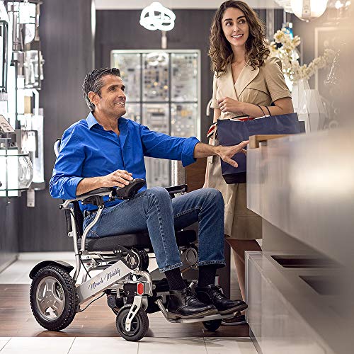 Miracle Mobility Freedom Series Gold XL Electric Folding Mobility Wheelchair with Two 250W Motors and Two 24V, 144Wh Lithium Ion Batteries, Silver