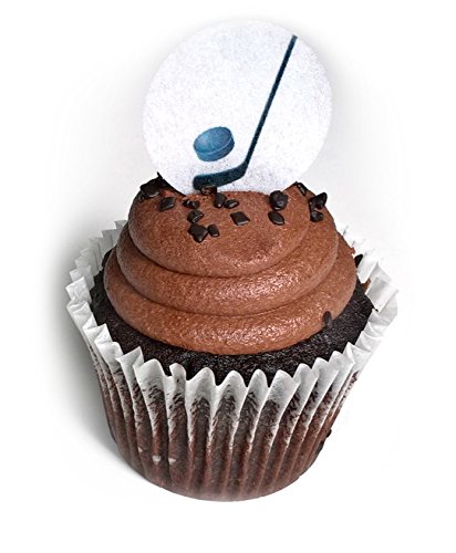 Hockey Puck Stick Sports Ice Wafer Paper Toppers 1.5 Inch for Decorating Dessert Cupcake Wedding Cake Pack of 12