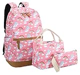 Bookbag Girls School Backpack Cute Schoolbag fit 15inch Laptop Insulated Lunch bag for Teens Boys Kids Travek Daypack (Unicorn Pink 1)