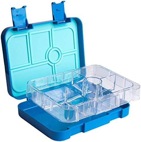 LUNCH2GO Leakproof Bento Lunch Box for kids and toddlers - Reusable 6-compartment container set for children - Preportioned case to pack healthy balanced meals (Blueberry Blue)