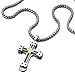 COOLSTEELANDBEYOND Mens Large Masculine Cross Pendant Necklace Steel with Steel Cable Inlay, 30 Inches Wheat Chain