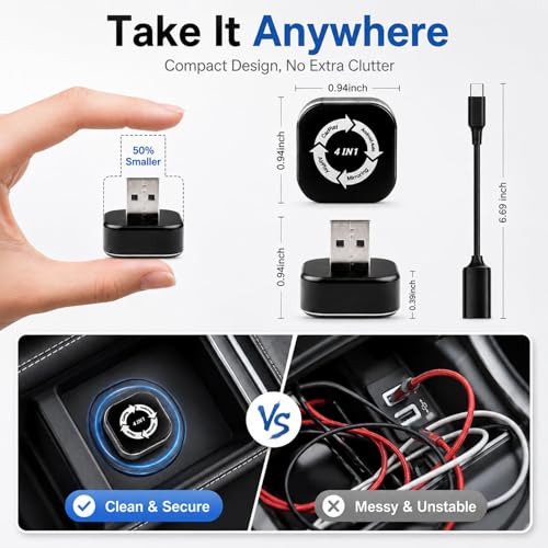 Tefire 4 in 1 Wireless CarPlay Adapter, For Factory Wired CarPlay Cars, 5.8Ghz Stable, Screen Mirroring, Android Auto, Bluetooth Calling, Universal for iPhone Android (black white)