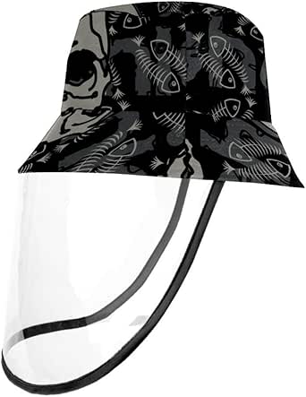 Skull fish skeleton dark pattern protective hat removable bucket hat
