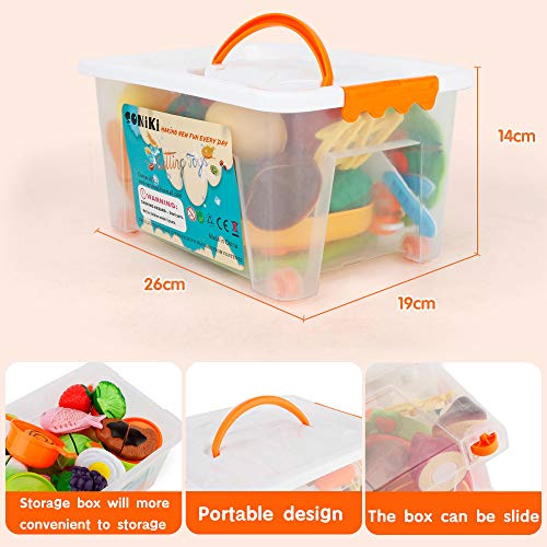Sotodik 40PCS Kitchen Toys Cutting Toys Pretend Vegetables Fruits Play Food Educational Toys for Girls Boys Kids With Storage Case
