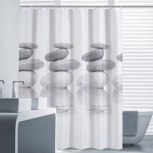 True Holiday Shower Curtain, Waterproof Polyester Shower Curtain Mildew Resistant Antibacterial Shower Curtain with 12pcs Hooks 180x180cm Stone