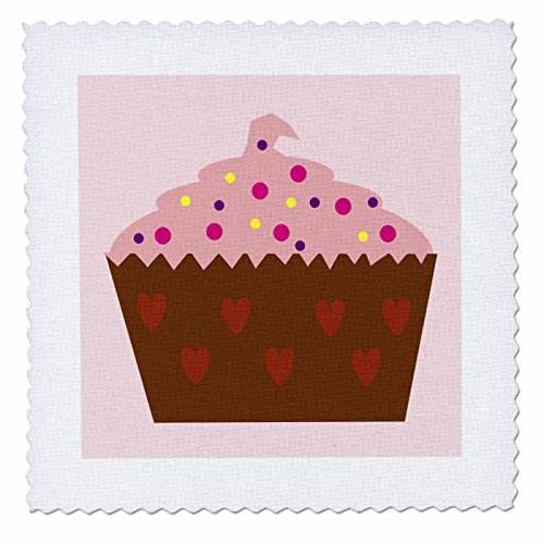 3dRose qs_43765_3 Large Pink Cupcake with Sprinkles-Quilt Square, 8 by 8-Inch